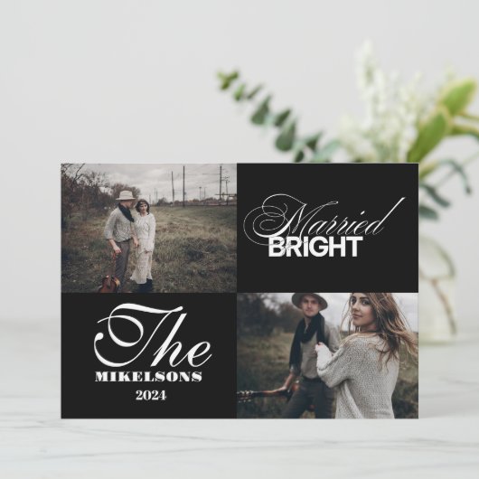 ミニマル2枚の写真結婚したと明るい シーズンカード (スタンド正面)