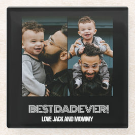 ミニマル2枚フォトコラージュ最高のパパEver ガラスコースター