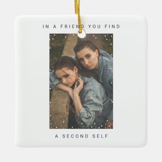 ミニマル2枚フォトスノーフォール最高のフレンズ写真 セラミックオーナメント (正面)