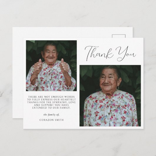 ミニマル2枚フォト悔やみや弔慰葬式 ポストカード (正面/裏面)