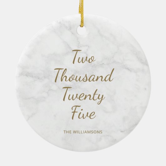ミニマル2021グレーモダン大理石パーソナライズされた セラミックオーナメント (裏面)