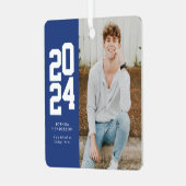 ミニマル2024ブルーホワイト写真卒業 メタルオーナメント (正面左)