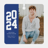 ミニマル2024ブルーホワイト写真卒業 メタルオーナメント (裏面)