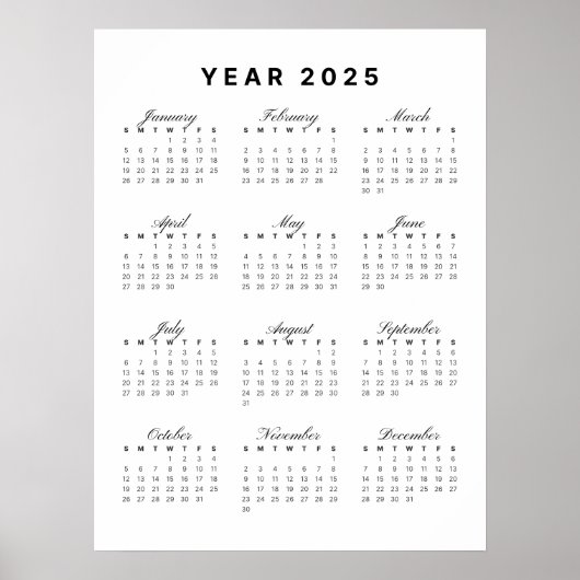 ミニマル2025カレンダーポスター ポスター (正面)