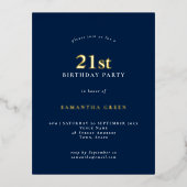 ミニマル21歳の誕生日パーティーネイビーブルーグラム 箔招待状ポストカード (正面)