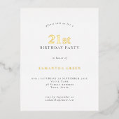 ミニマル21歳の誕生日パーティーホワイトグラー実在ム 箔招待状ポストカード (正面)