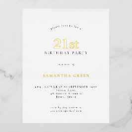 ミニマル21歳の誕生日パーティーホワイトグラー実在ム 箔招待状ポストカード