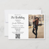 ミニマル21歳の誕生日フォトqrコードパーティー 招待状 (正面)