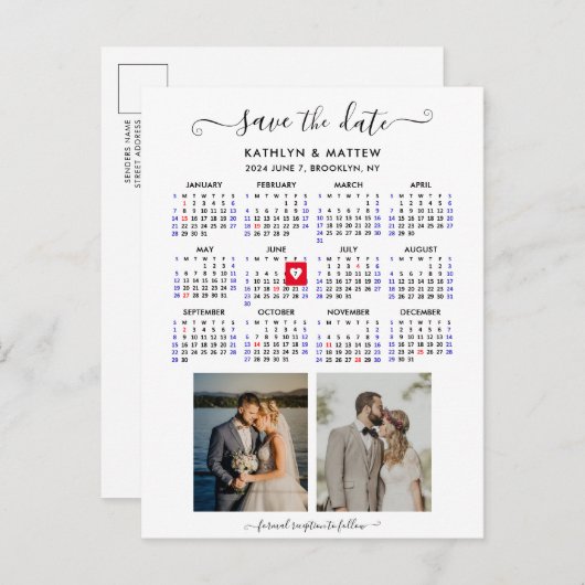 ミニマル2 Photo 2024カレンダー日付を保存 案内ポストカード (正面/裏面)