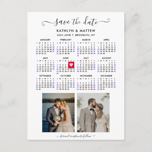 ミニマル2 Photo 2024カレンダー日付を保存 案内ポストカード (正面)