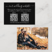 ミニマル2 QRウェディングRSVP詳細フォトブラック エンクロージャーカード (正面/裏面)