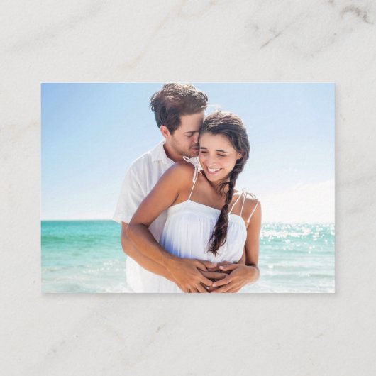 ミニマル2 QRウェディングRSVP詳細写真ティール（緑がかった色） エンクロージャーカード (裏面)