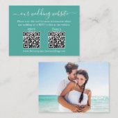 ミニマル2 QRウェディングRSVP詳細写真ティール（緑がかった色） エンクロージャーカード (正面/裏面)