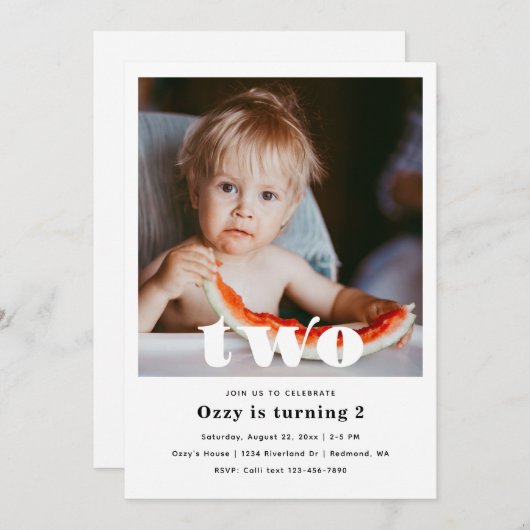 ミニマル2nd誕生日招待状 | 2nd誕生日 招待状 (正面/裏面)
