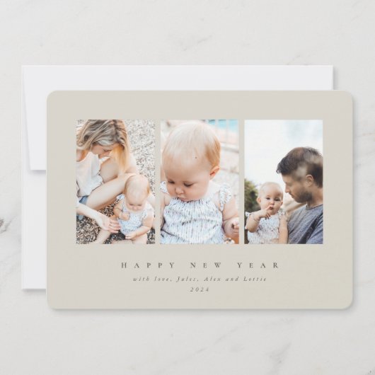 ミニマル3エレガント枚の写真新年 シーズンカード (正面)