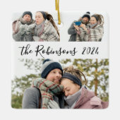 ミニマル3カップル写真コラージクリスマス セラミックオーナメント (正面)