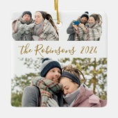 ミニマル3カップル写真コラージクリスマス セラミックオーナメント (正面)