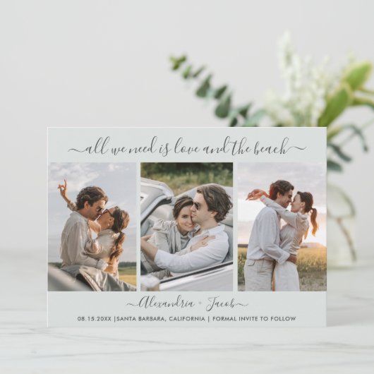 ミニマル3フォトビーチ結婚式日付の保存 セーブザデート (スタンド正面)