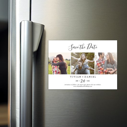 ミニマル3写真テンプレート日付の保存 マグネット招待状