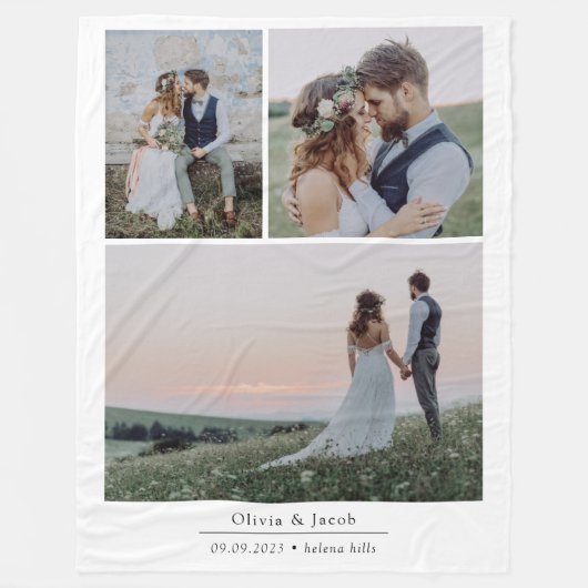 ミニマル3写真結婚の写真記念 フリースブランケット (正面)