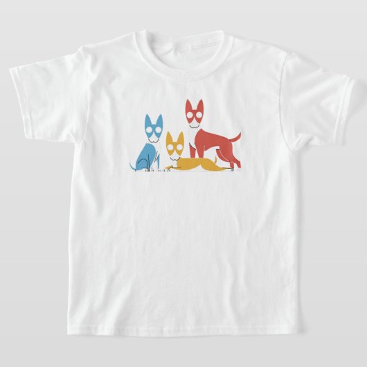 ミニマル3匹の犬のアートイラストレーション Tシャツ (レイダウン)
