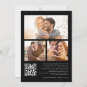 ミニマル3枚の写真QRコード白の黒結婚色 招待状 (裏面)