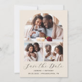 ミニマル3枚写真コラージュアーチQRコードベージュ セーブザデート (正面)