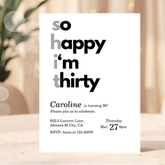 ミニマル30th誕生日招待状そうHappy Im 30 招待状