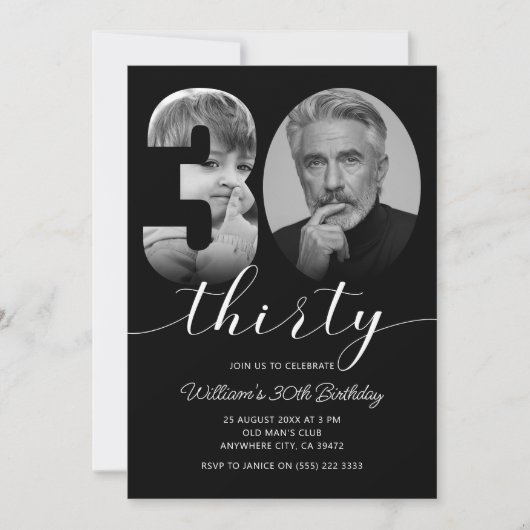 ミニマル30th誕生日30写真 招待状 (正面)