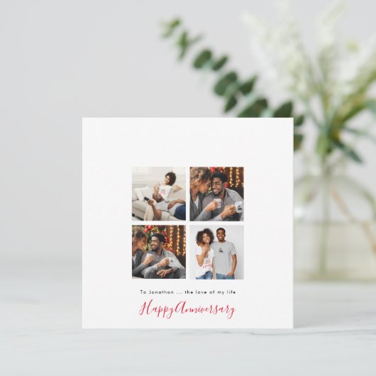 ミニマル4フォトコラージュのパーソナライズ記念日 カード (スタンド正面)
