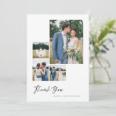 ミニマル4フォトコラージュ白ブラシスクリプ結婚ト サンキューカード (スタンド正面)