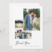 ミニマル4フォトコラージュ白ブラシスクリプ結婚ト サンキューカード (正面/裏面)