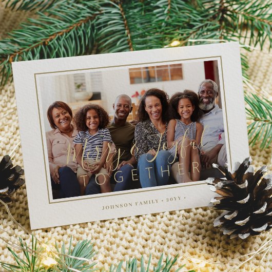 ミニマル4フォトコラージュ金ゴールドスクリプトChristmas シーズンカード