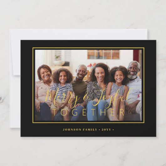 ミニマル4フォトコラージュ金ゴールドブラッククリスマス シーズンカード (正面)