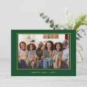 ミニマル4フォトコラージンググリーン金ゴールドクリスマス シーズンカード (スタンド正面)