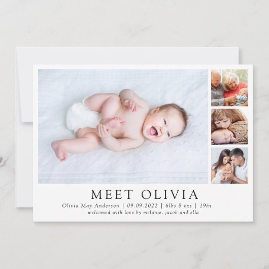 ミニマル4フォトミートベビー誕生のお知らせ 案内状 (正面)