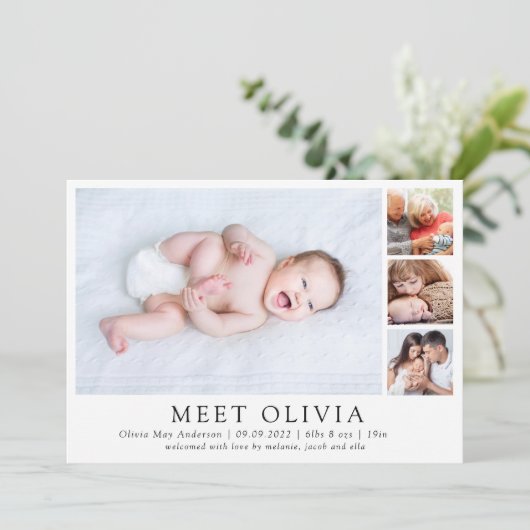 ミニマル4フォトミートベビー誕生のお知らせ 案内状 (スタンド正面)