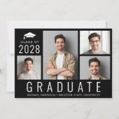 ミニマル4モダン枚フォトコラージュ黒卒業 案内状 (正面)