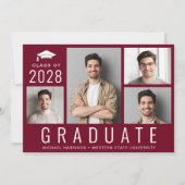 ミニマル4写真モダンコラージュBurgundy卒業 案内状 (正面)