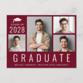 ミニマル4写真モダンブルゴーニュ卒業パーティー インビテーションポストカード (正面)