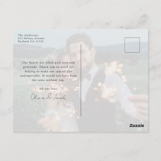 ミニマル4写真結婚の感謝 ポストカード (裏面)