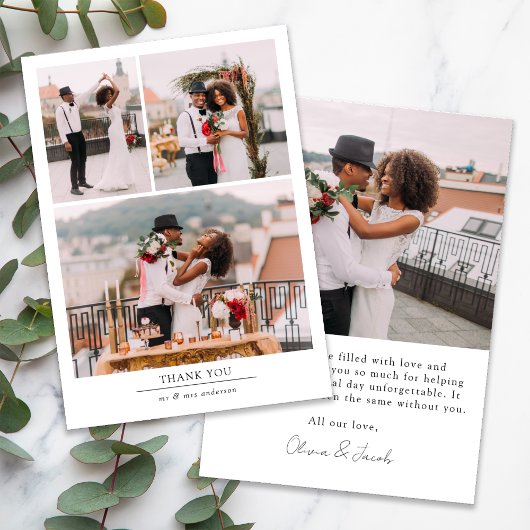 ミニマル4写真結婚の サンキューカード