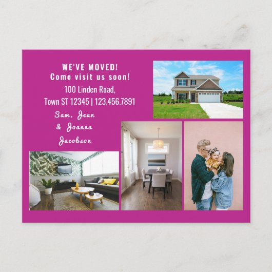 ミニマル4枚の写真を移動お知らせ ポストカード (正面)