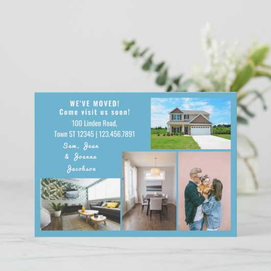 ミニマル4枚の写真を移動お知らせ 案内状 (スタンド正面)