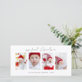 ミニマル4枚の写真ベビー初めてのクリスマス シーズンカード (スタンド正面)