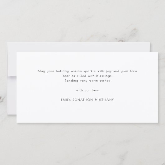 ミニマル4枚の写真ベビー初めてのクリスマス シーズンカード (裏面)