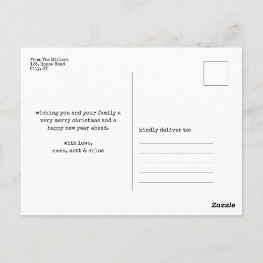 ミニマル4枚タイプライターのクリスマスポストカード ポストカード (裏面)