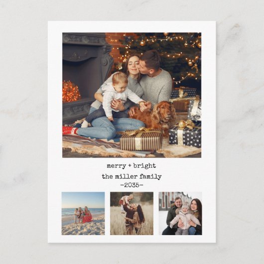 ミニマル4枚タイプライターのクリスマスポストカード ポストカード (正面)