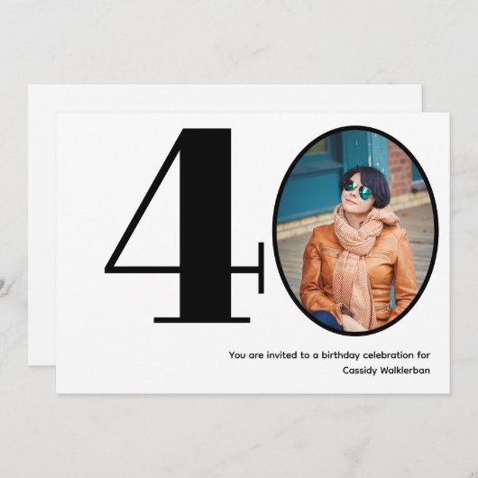 ミニマル40写真40歳の誕生日 招待状 (正面/裏面)