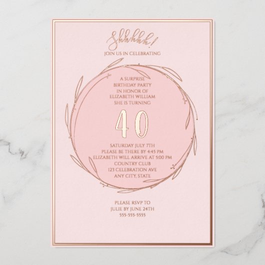 ミニマル40thカスタムフォトサプライズ誕生日 箔招待状 (正面)